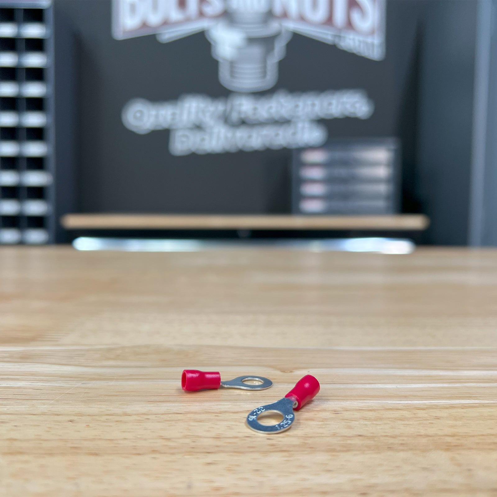 Red PVC/Vinyl 1/4" Diameter Ring Crimp Connector, AWG 22-16