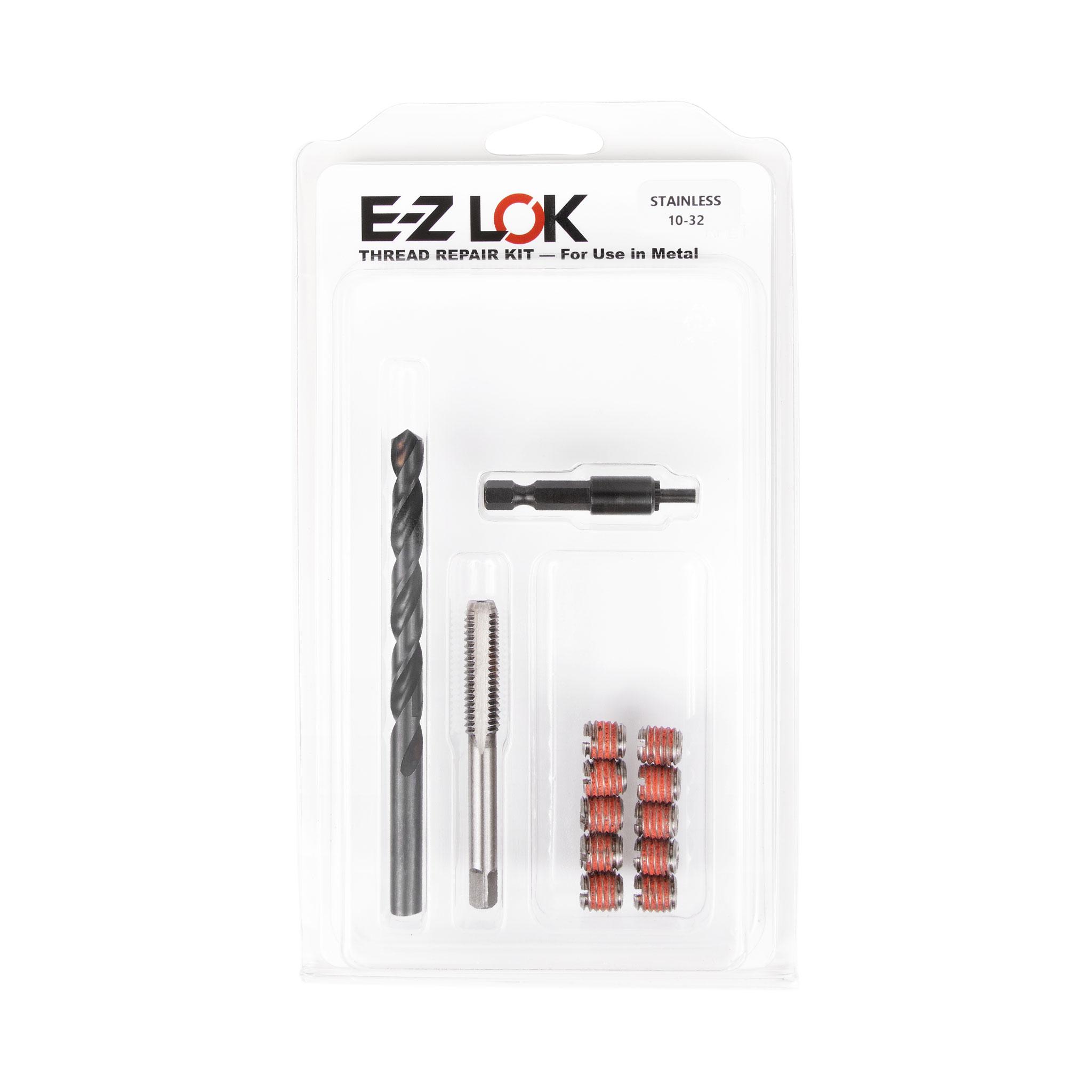 #10-32 x 3/8"-16 Stainless Steel Solid Wall Threaded Insert W/Red Loctite Standard Repair Kit with Inserts, Drill Bit, Tap, and Install Tool