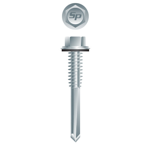 #12 Strong-Point Hex Washer Head w/Washer 12-24 x 2, Zinc