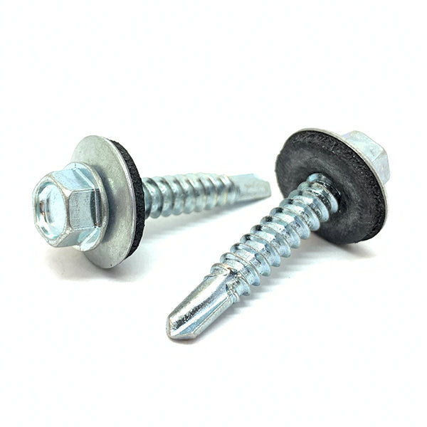 #14x3/4" Hex Washer Head #3 Point w/ Sealing Washer Drilling Sheet Metal Screws Zinc