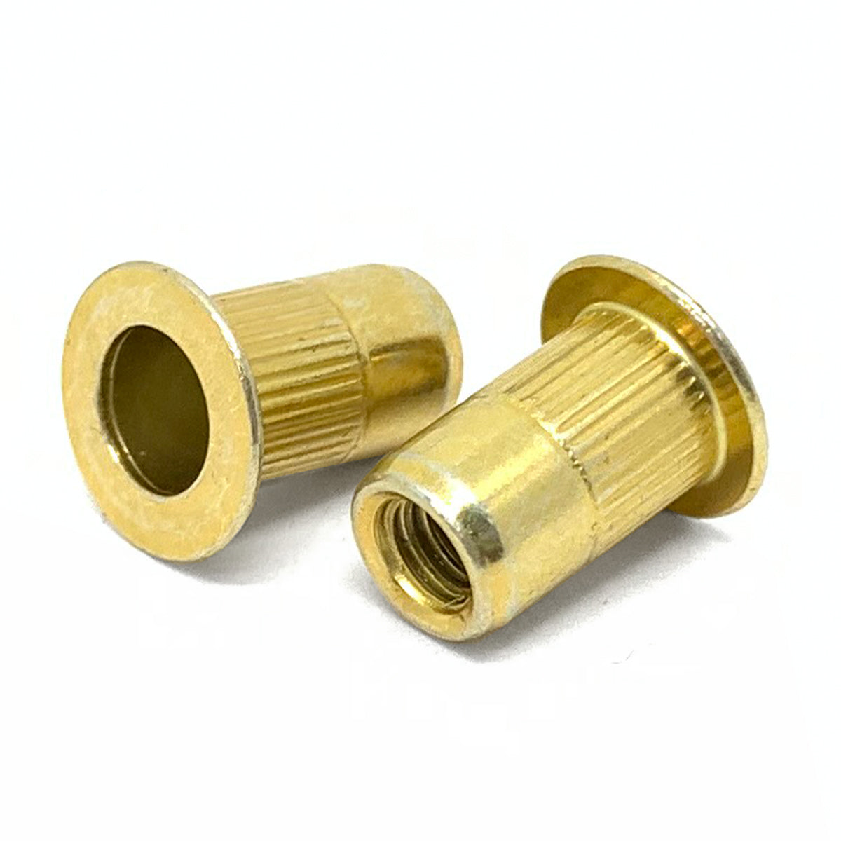 #10-32 (.020-.130) Steel Large Flange Knurled Body Rivet Nut Zinc Yellow