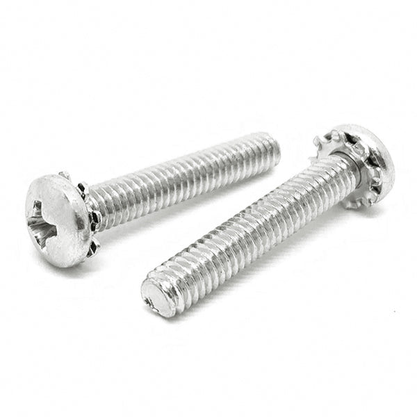 #10-32x1/4" 410 Stainless Steel External Tooth Sems Phillips Pan Head Machine Screws