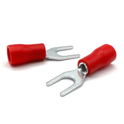 Red PVC/Vinyl #8 Fork Crimp Connector, AWG 22-16