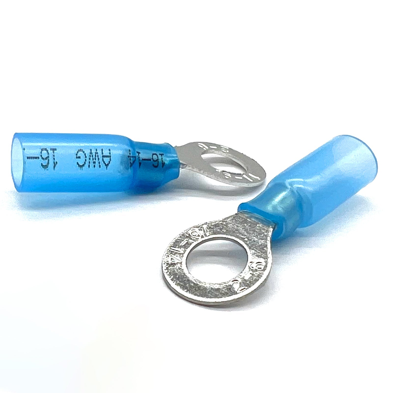 Blue Heat Shrink Marine Grade 1/4" Diameter Ring Connectors, AWG 16-14