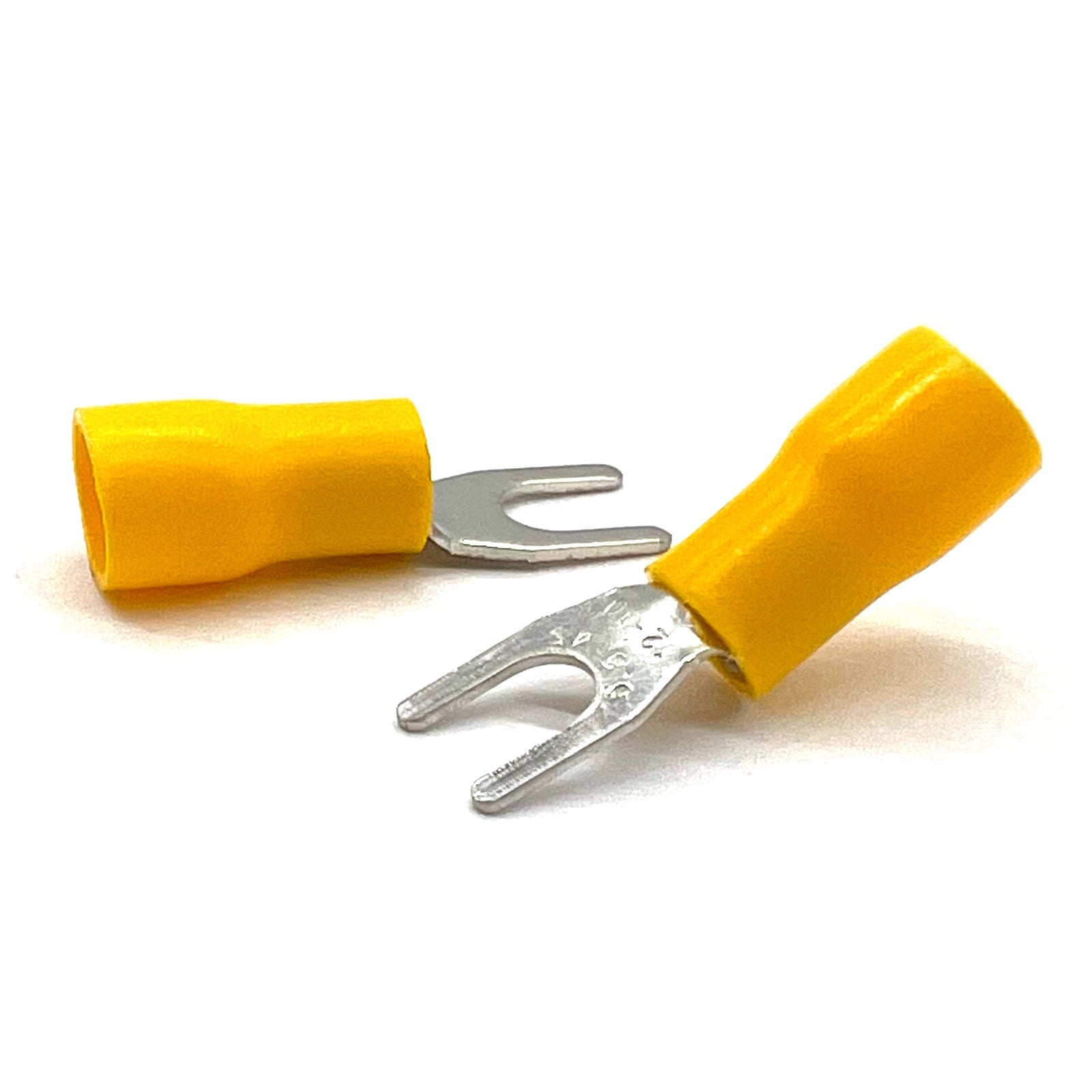 Yellow PVC/Vinyl #8 Fork Crimp Connector, AWG 12-10