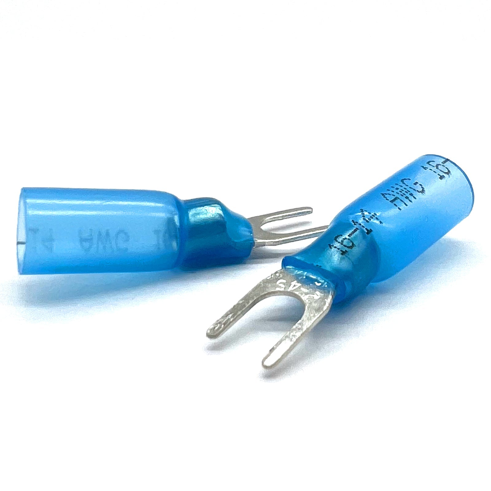 Blue Heat Shrink Marine Grade #8 U-Type Fork Connectors, AWG 16-14