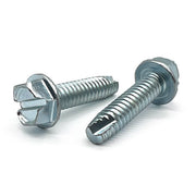 #8-32x1" Slotted Indent Hex Washer Head Type T Thread Cutting Screws Zinc Clear