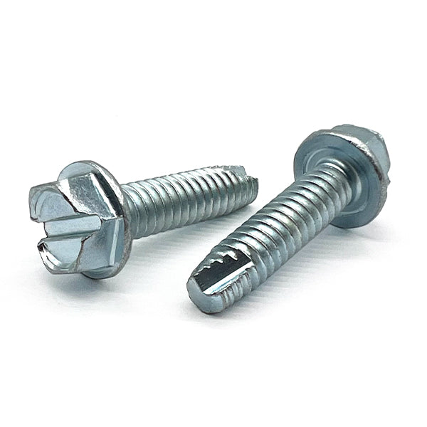#8-32x1/2" Slotted Indent Hex Washer Head Type T Thread Cutting Screws Zinc Clear