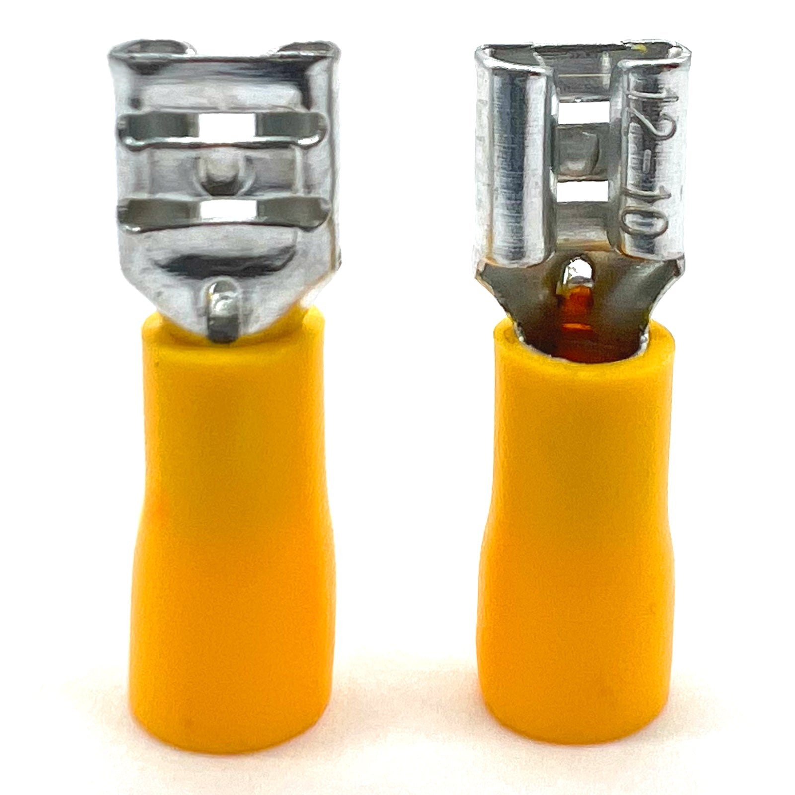 Yellow PVC/Vinyl Female Spade Crimp Connector, AWG 12-10