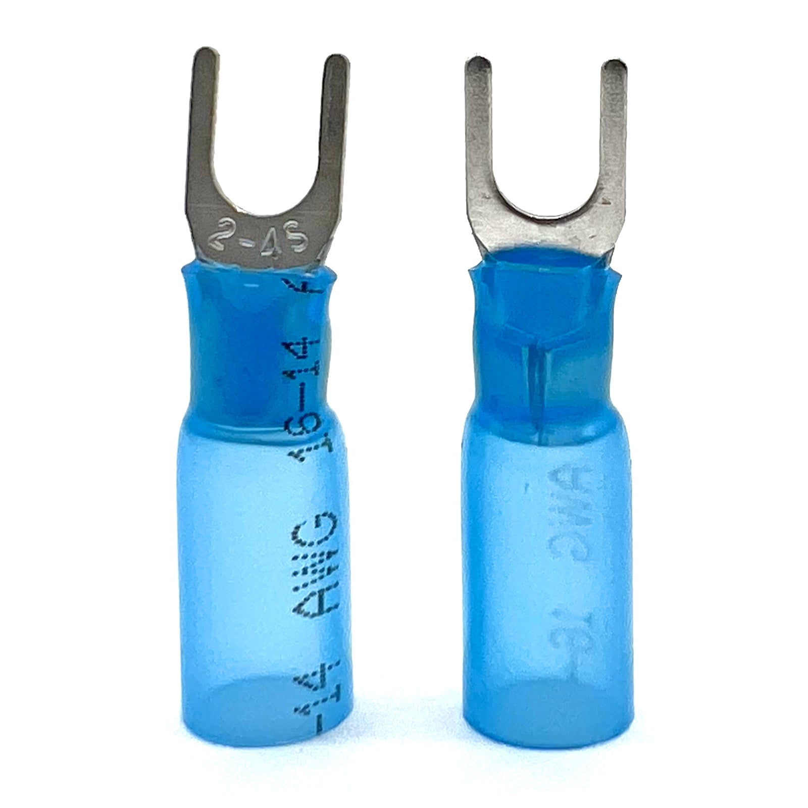 Blue Heat Shrink Marine Grade #8 U-Type Fork Connectors, AWG 16-14