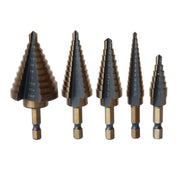 5 Piece HSS Black & Gold Quick Change Hex Shank Step Drill Bit Set (Sizes #1 to #5