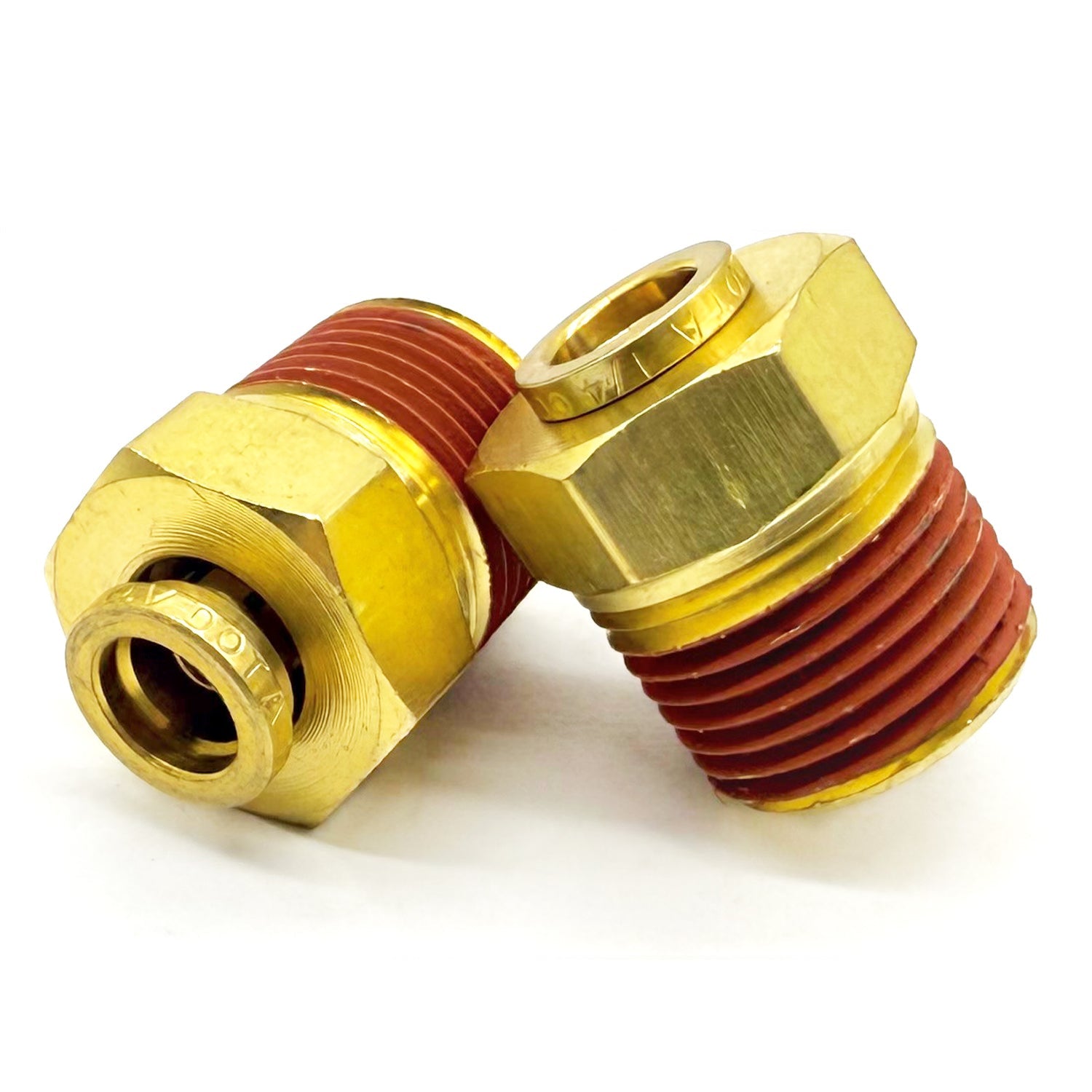 3/8" Tube to 1/4" NPT Straight Male Pipe Connector, Brass D.O.T. Push to Connect Air Brake Fitting with Red Acrylic Thread Sealant