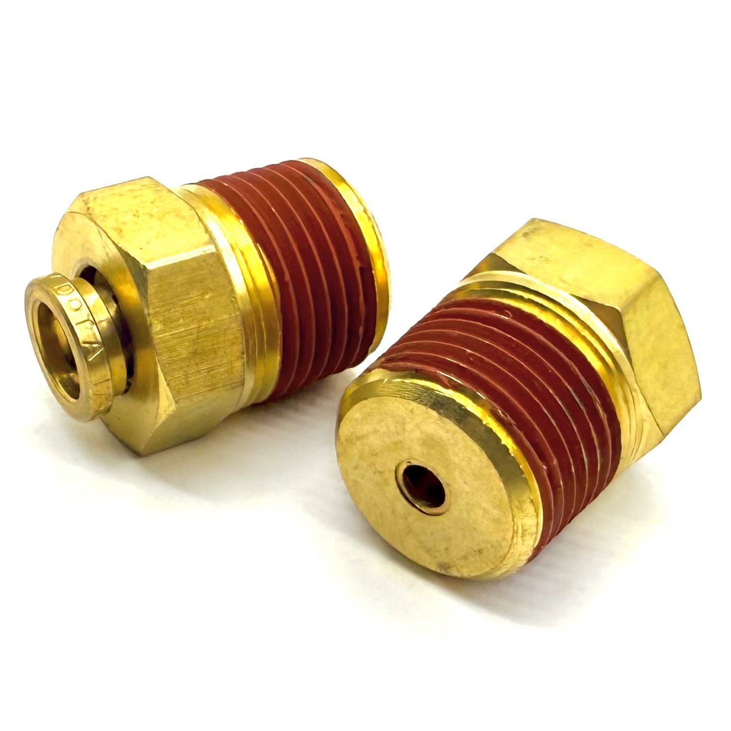 1/2" Tube to 3/8" NPT Straight Male Pipe Connector, Brass D.O.T. Push to Connect Air Brake Fitting with Red Acrylic Thread Sealant