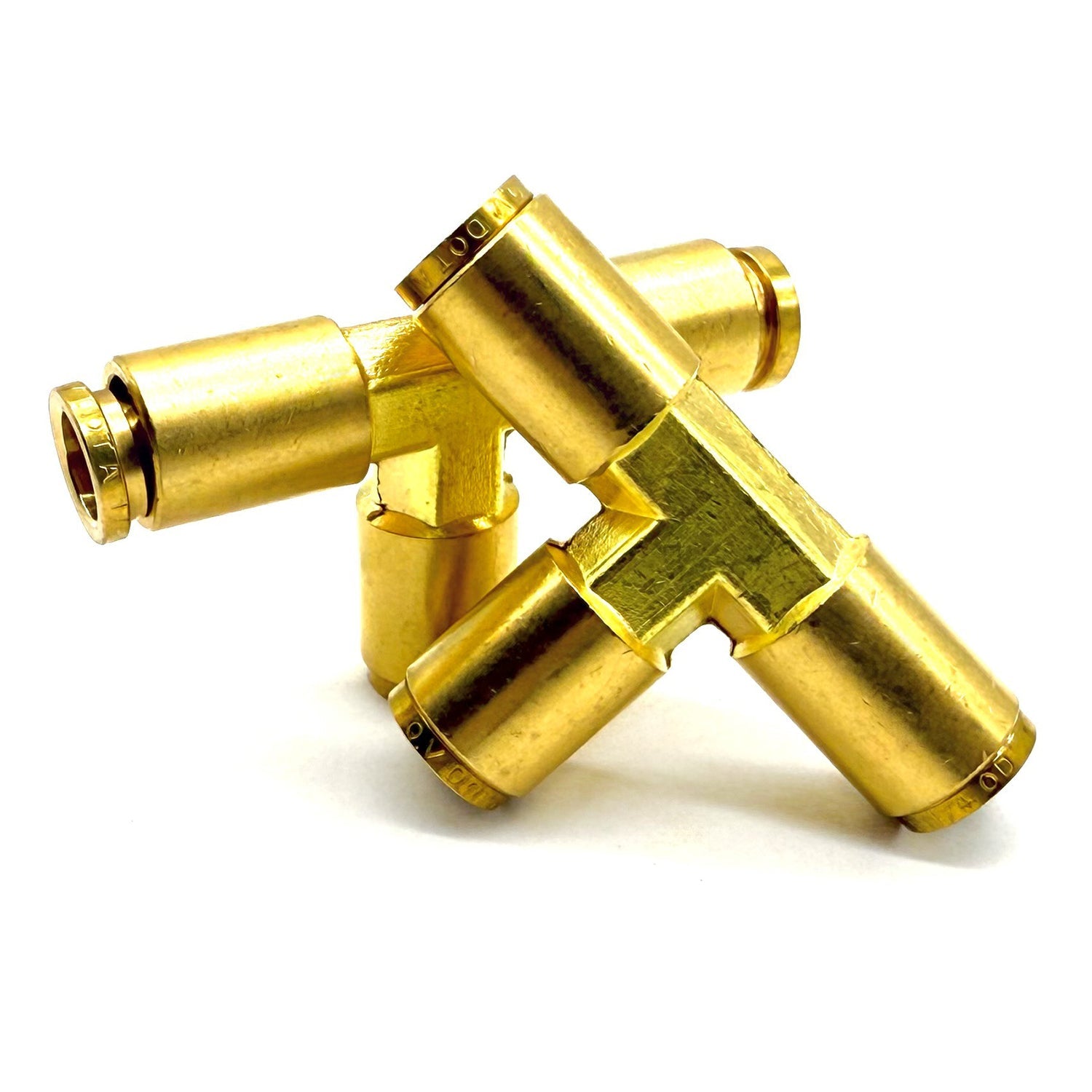 1/4" Tube Union Tee Coupling, D.O.T. Brass Push to Connect Air Brake Fitting