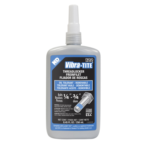 Vibra-Tite 122, Medium Strength Oil Tolerant Threadlocker, 250ml Bottle