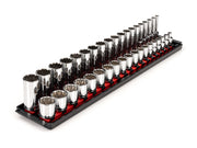 3/8 Inch Drive Shallow and Deep 12-Point Socket Set with Rails and Tray, 38-Piece (6 - 24 mm)