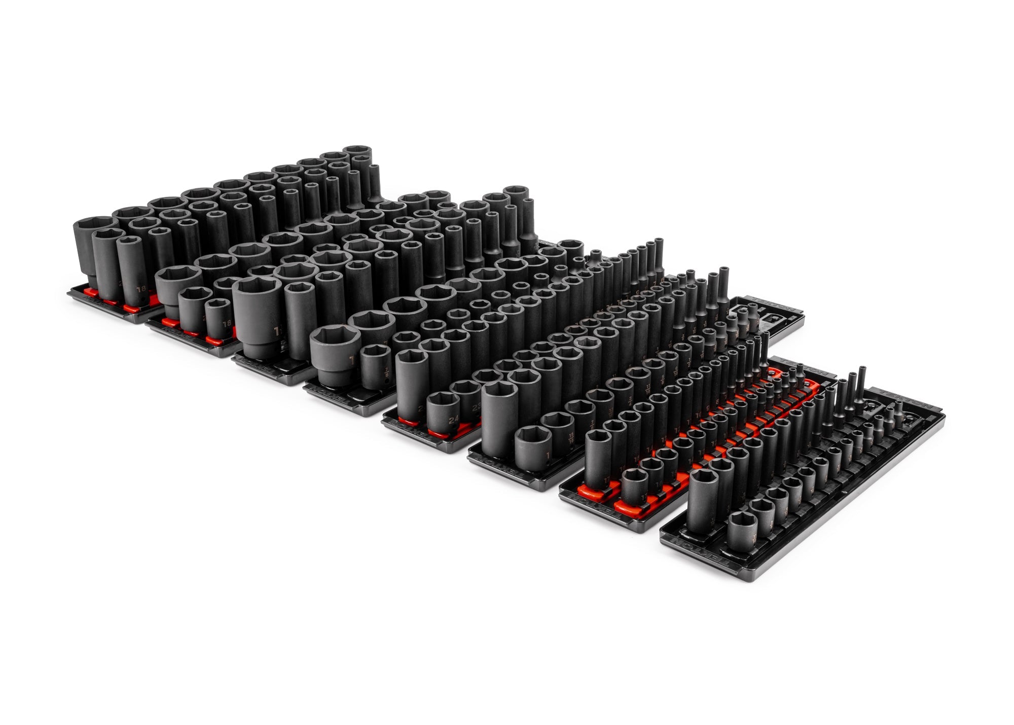 1/4, 3/8, 1/2 Inch Drive Shallow and Deep 6-Point Impact Socket Set with Rails and Trays, 230-Piece (5/32 - 1-1/2 in., 4-38 mm)