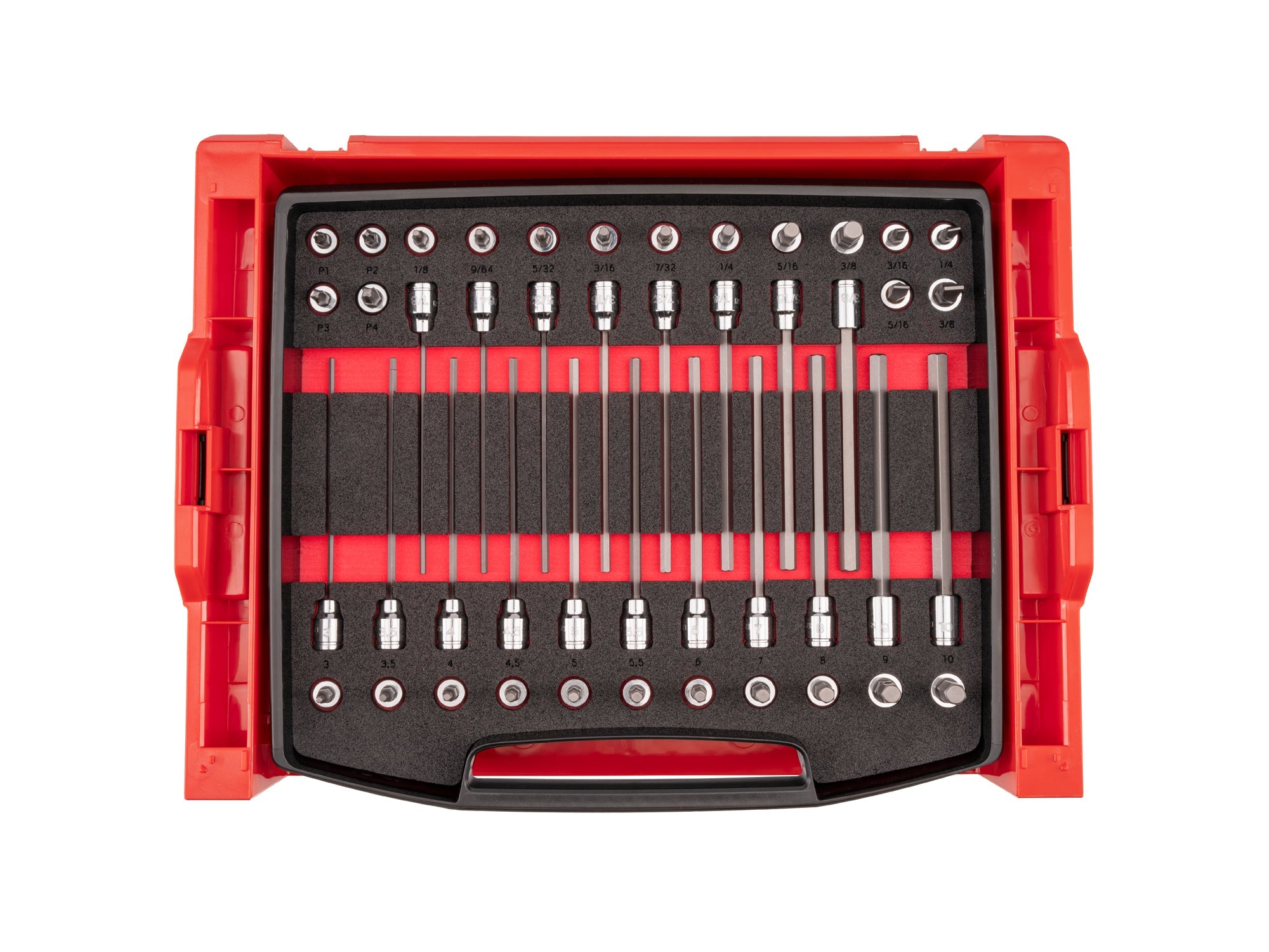 3/8 Inch Drive Standard and Long Bit Socket Set with Open Top Drawer and Rack (46-Piece)