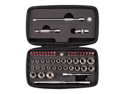 1/4 Inch Drive 6-Point Small Engine Shallow Socket, Bit, and Non-Quick-Release Ratchet Set with Case (50-Piece)