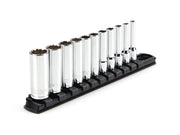 1/4 Inch Drive Deep 12-Point Socket Set with Rail, 11-Piece (5/32 - 9/16 in.)