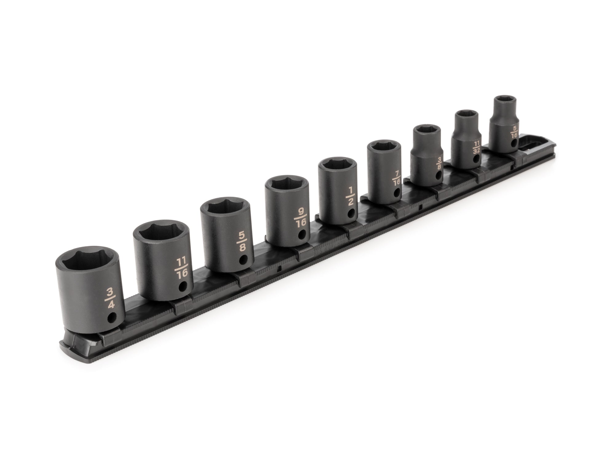 3/8 Inch Drive Shallow 6-Point Impact Socket Set with Rail, 9-Piece (5/16 - 3/4 in.)