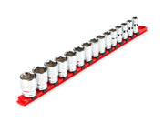 1/2 Inch Drive Shallow 6-Point Socket Set with Rail, 15-Piece (10 - 24 mm)