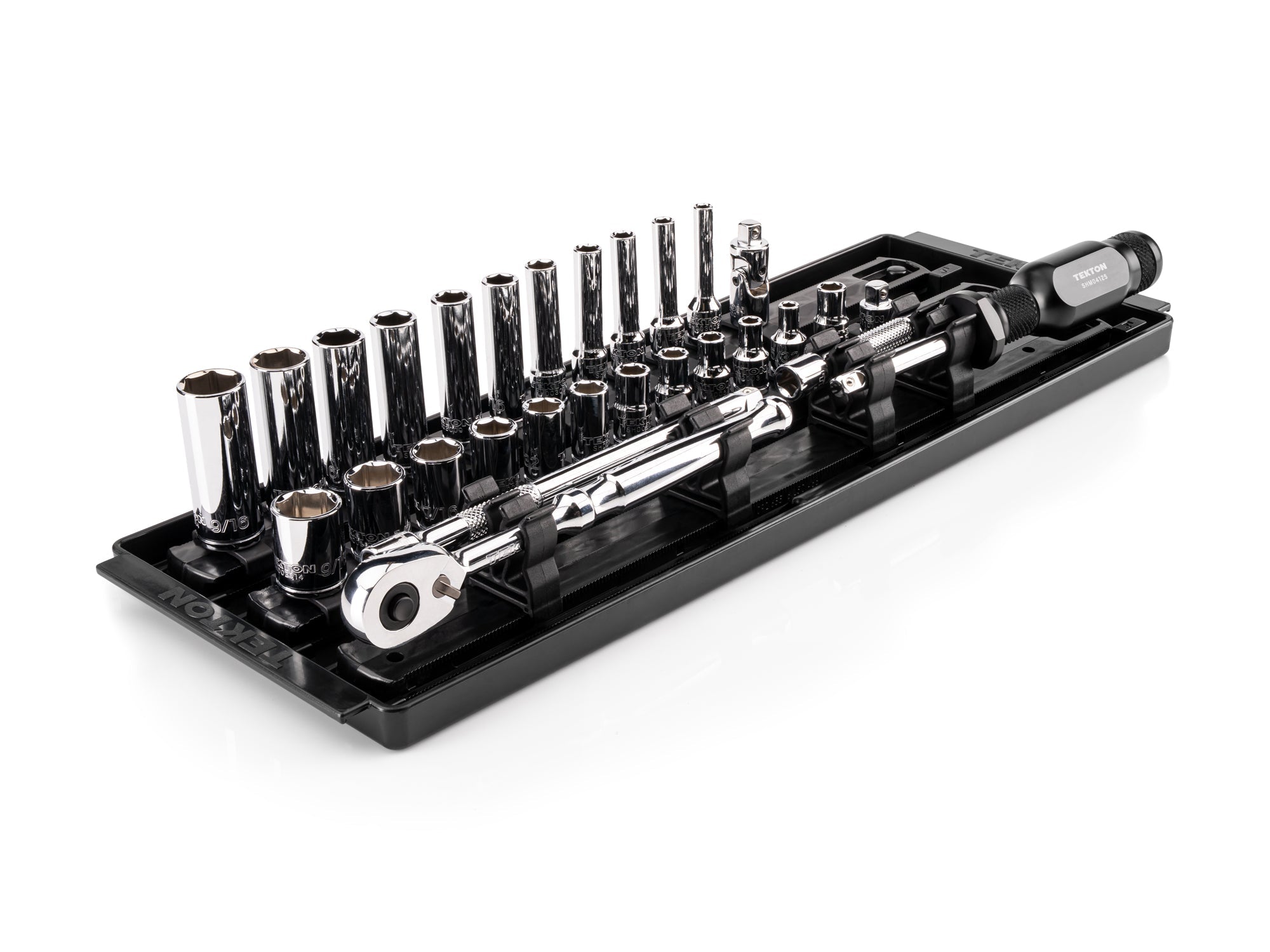 1/4 Inch Drive Shallow and Deep 6-Point Socket and Ratchet Set with Rails and Tray, 29-Piece (5/32 - 9/16 in.)
