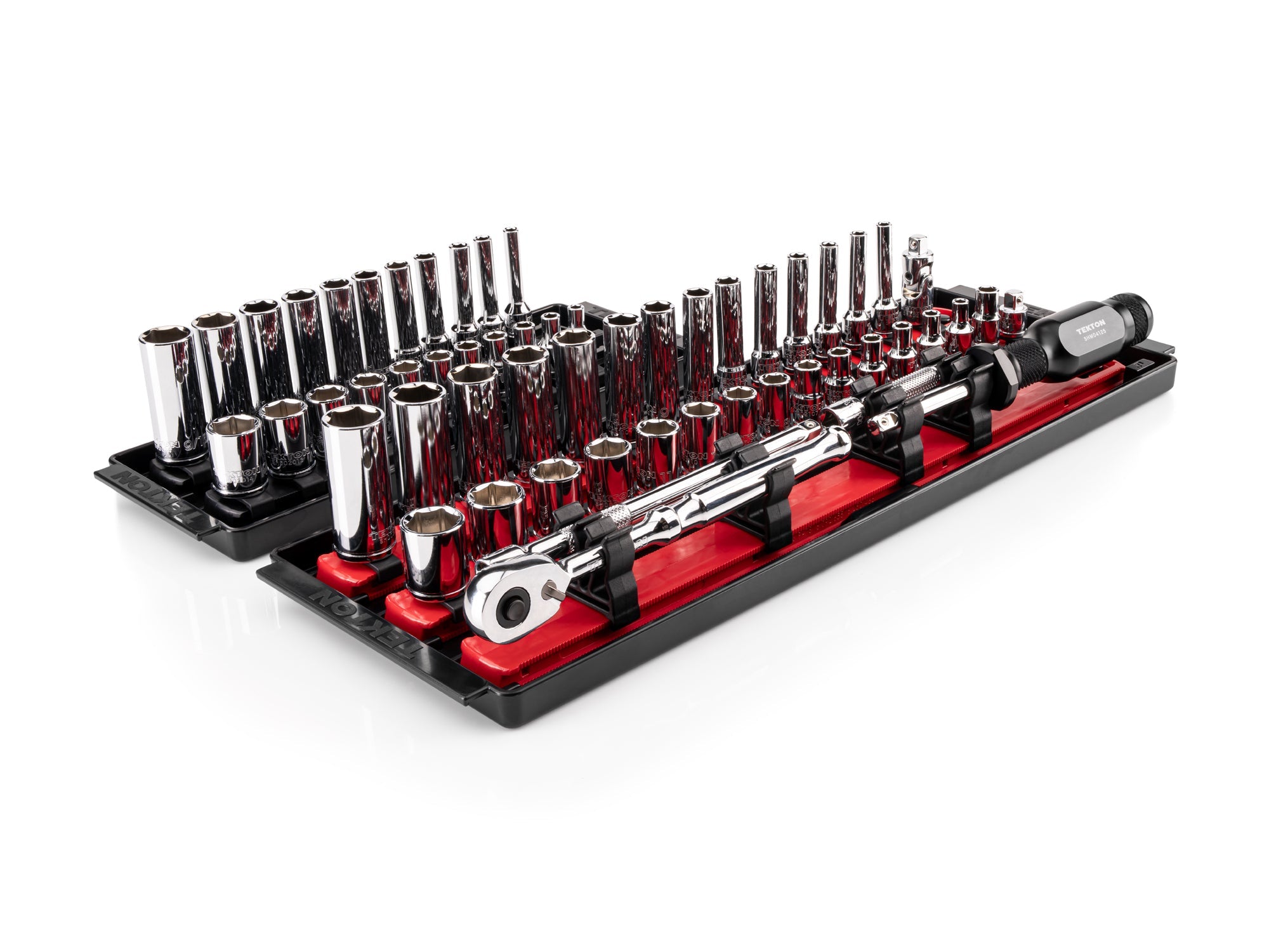 1/4 Inch Drive Shallow and Deep 6-Point Socket and Ratchet Set with Rails and Trays, 57-Piece (5/32 - 9/16 in., 4 - 15 mm)