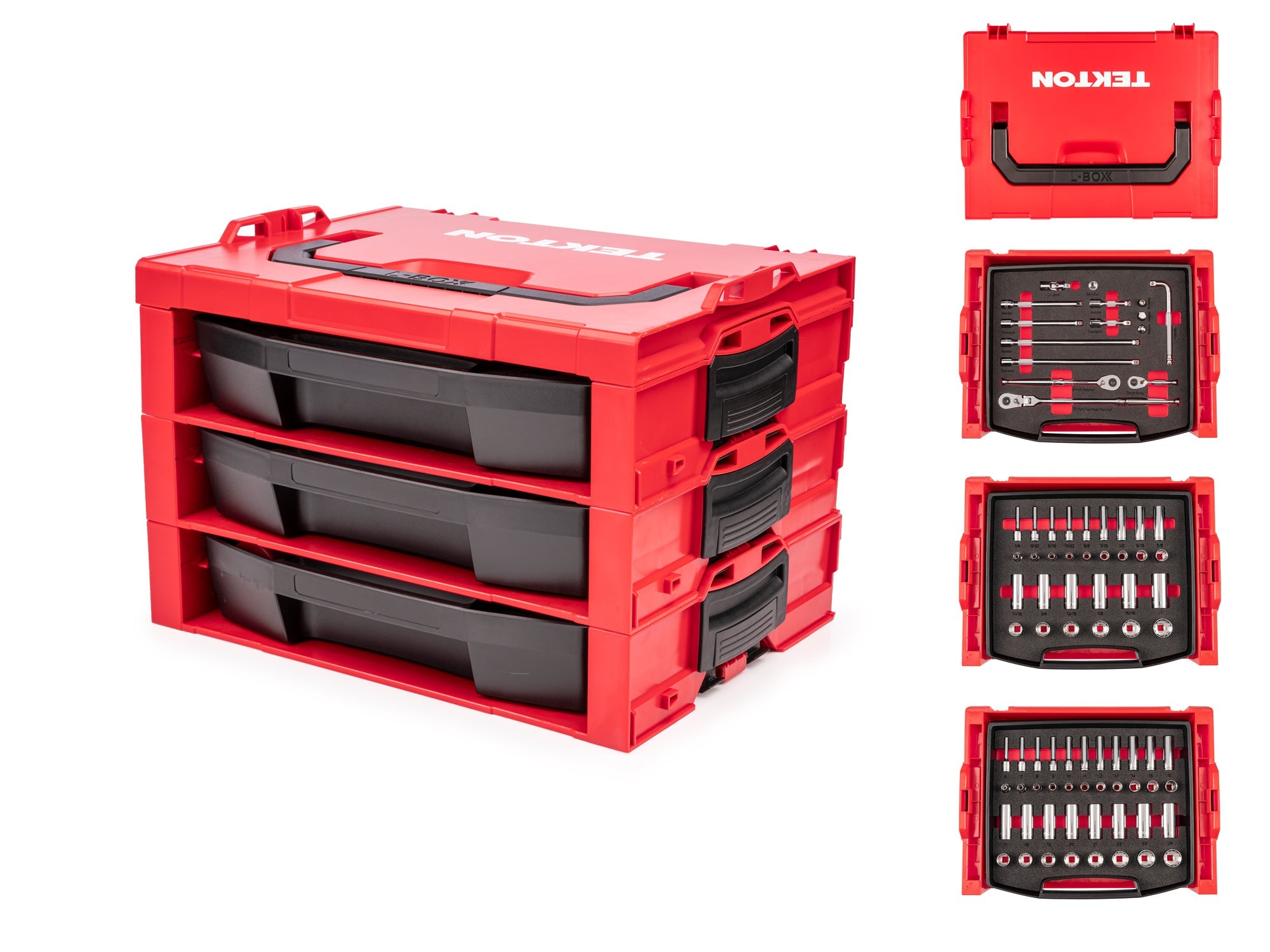 3/8 Inch Drive Shallow and Deep 12-Point Socket and Ratchet Set in Modular Stacking Tool Box, 83-Piece (1/4 - 1 in., 6 - 24 mm)