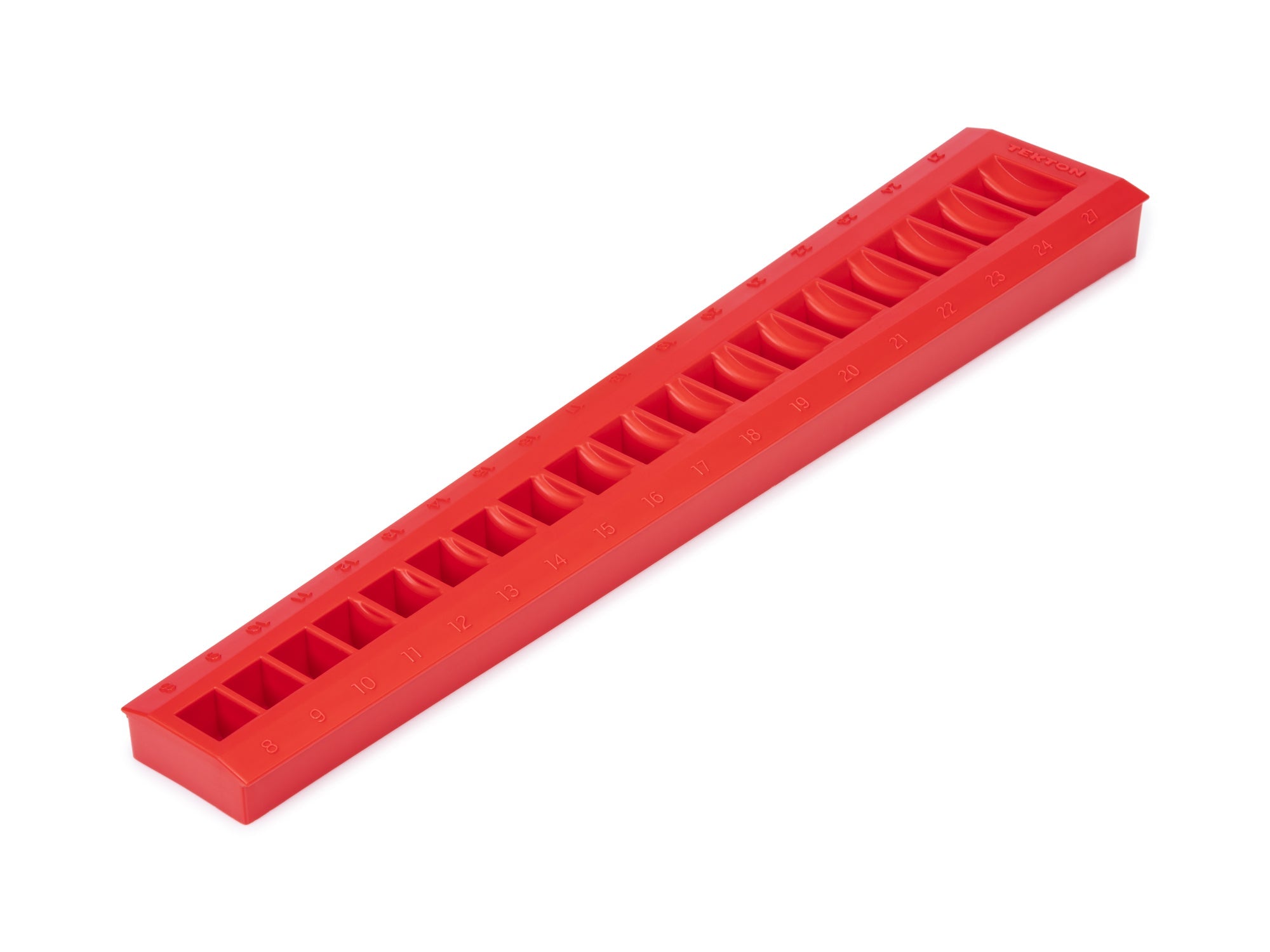 18-Tool 3/8 Inch Drive Flare Nut Crowfoot Wrench Organizer Rack, Red (8 - 27 mm)