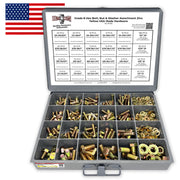 Inch Grade 8 Hex Cap Screws, Nut & Washer Assortment Zinc Yellow USA Made Hardware - 574 PCS