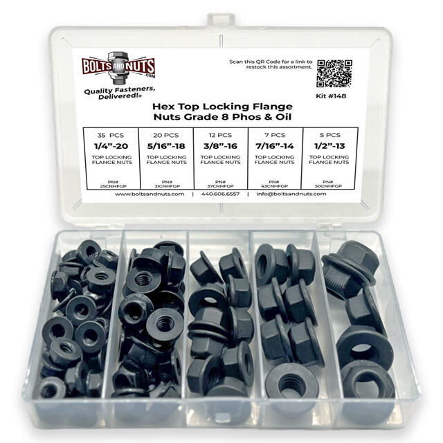 Grade 8 Hex Top Locking Flange Nuts Phos & Oil - 80 PCS