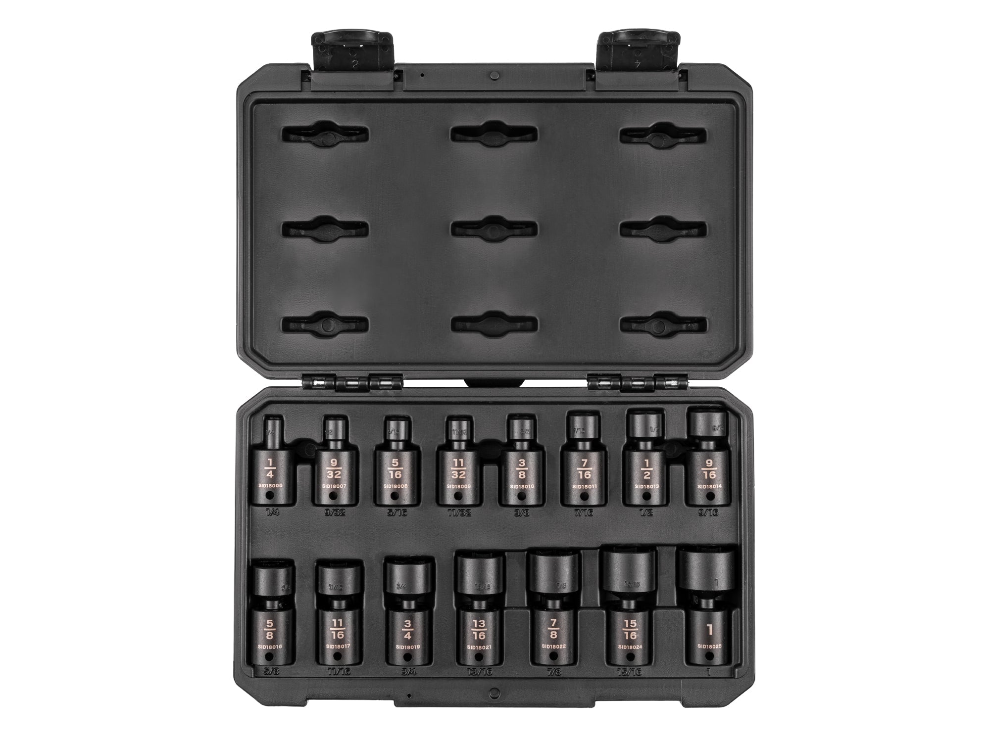 3/8 Inch Drive Shallow 6-Point Universal Joint Impact Socket Set with Case, 15-Piece (1/4 - 1 in.)