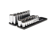 1/2 Inch Drive Shallow and Deep 6-Point Socket Set with Rails and Trays, 32-Piece (3/8 - 1-5/16 in.)
