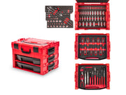 1/4, 3/8 Inch Drive 6-Point Socket and Ratchet, Screwdriver, and Pliers Set in Modular Stacking Tool Box, 2-Drawer (127-Piece)