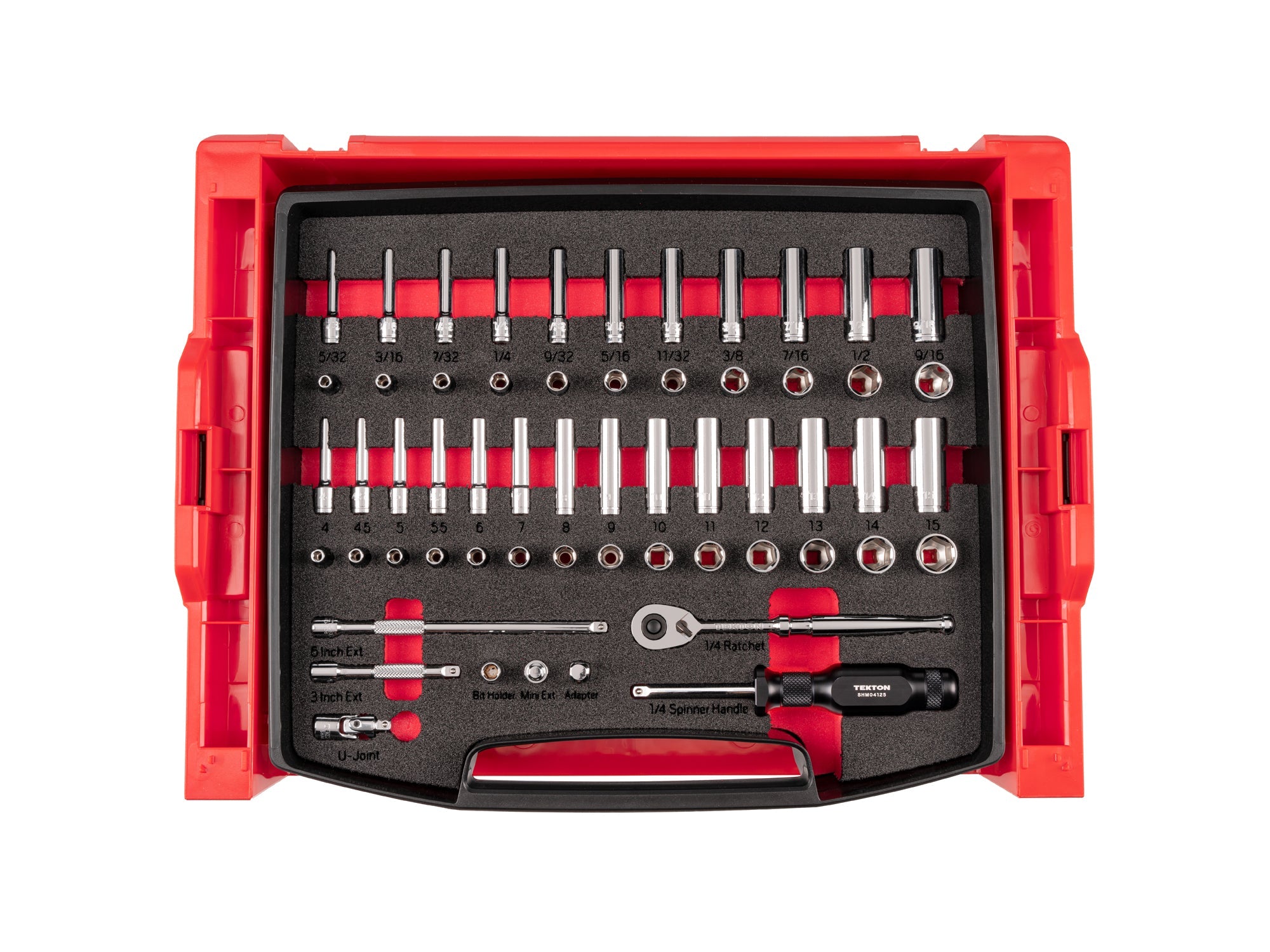 1/4 Inch Drive Shallow and Deep 6-Point Socket and Ratchet Set with Open Top Drawer and Rack, 58-Piece (5/32 - 9/16 in., 4 - 15 mm)
