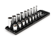 3/8 Inch Drive Shallow and Deep 6-Point Socket Set with Rails and Tray, 18-Piece (5/16 - 3/4 in.)