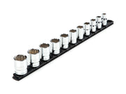 1/2 Inch Drive Shallow 12-Point Socket Set with Rail, 11-Piece (3/8 - 1 in.)