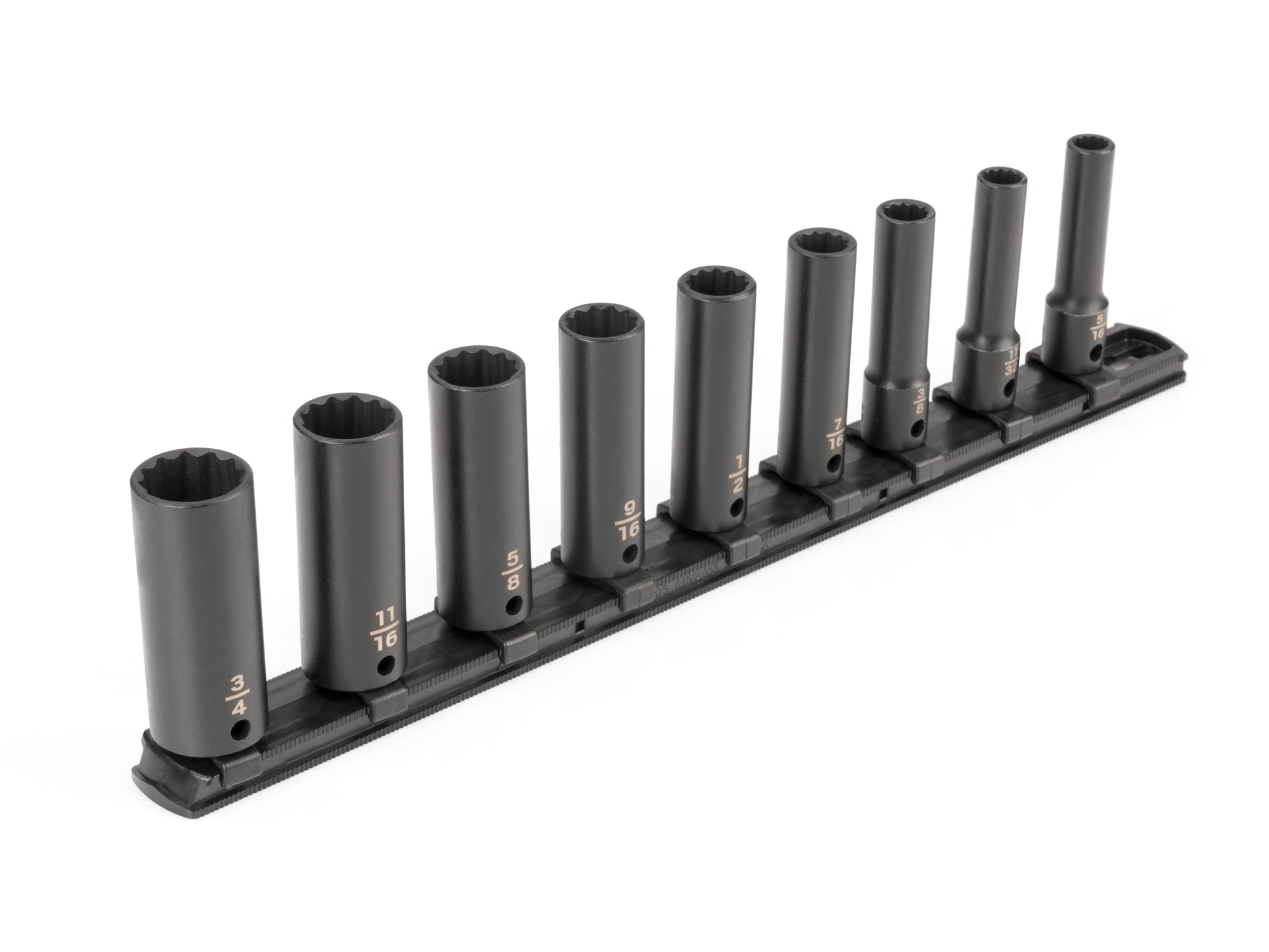3/8 Inch Drive Deep 12-Point Impact Socket Set with Rail, 9-Piece (5/16 - 3/4 in.)