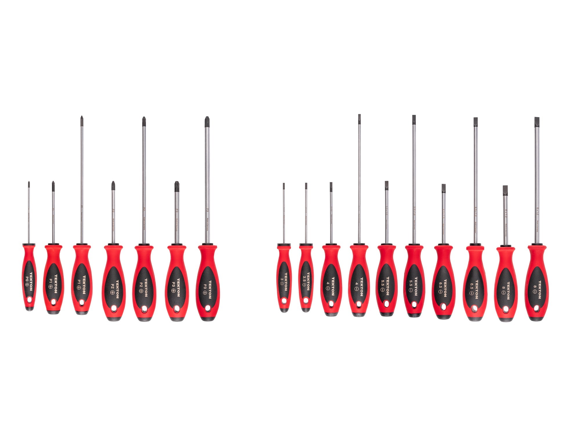 Phillips and Slotted Screwdriver Set - 4, 8 Inch Shanks, 17-Piece (#0 - #3, 3 - 8 mm)