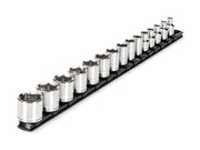 3/8 Inch Drive Shallow 6-Point Socket Set with Rail, 15-Piece (1/4 - 1 in.)