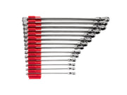 Long Fixed/Flex Head 12-Point Ratcheting Box End Wrench Set with Modular Organizers, 14-Piece (6-19 mm)