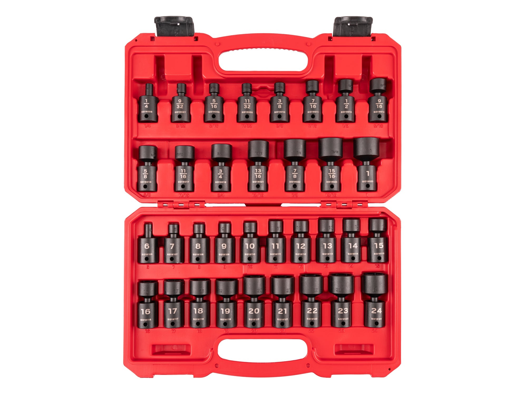 3/8 Inch Drive Shallow 6-Point Universal Joint Impact Socket Set with Case, 34-Piece (1/4 - 1 in., 6 - 24 mm)