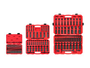 1/4, 3/8, 1/2 Inch Drive Shallow and Deep 6-Point Impact Socket Set with Cases, 220-Piece (5/32 - 1-1/4 in., 4 - 32 mm)