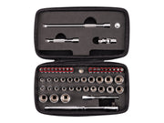 1/4 Inch Drive 12-Point Small Engine Shallow Socket, Bit, and Quick Release Ratchet Set with Case (50-Piece)
