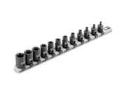 3/8 Inch Drive Shallow External Star Impact Socket Set with Rail, 12-Piece (E4-E20)
