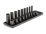 3/8 Inch Drive Shallow and Deep 12-Point Impact Socket Set with Rails and Tray, 18-Piece (5/16 - 3/4 in.)