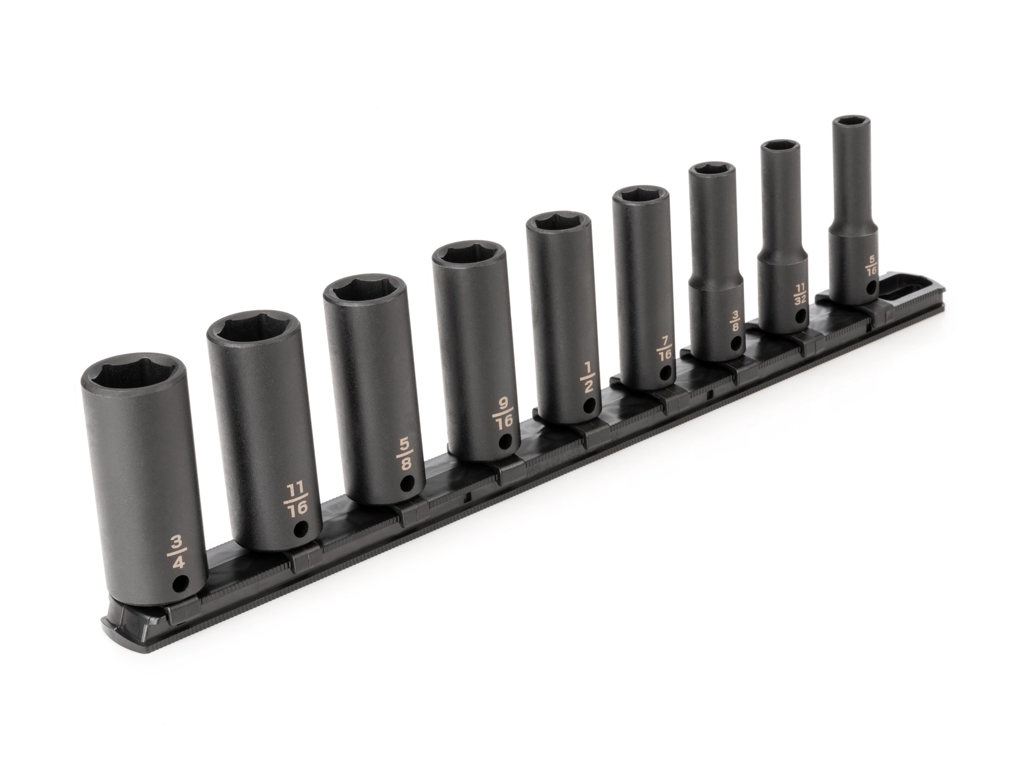 3/8 Inch Drive Deep 6-Point Impact Socket Set with Rail, 9-Piece (5/16 - 3/4 in.)