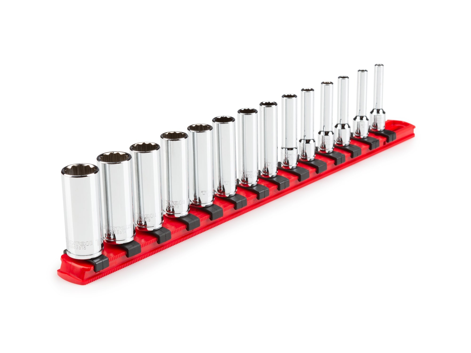 1/4 Inch Drive Deep 12-Point Socket Set with Rail, 14-Piece (4 - 15 mm)