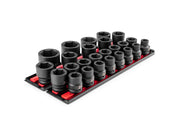 3/4 Inch Drive Shallow 6-Point Impact Socket Set with Rails and Trays, 25-Piece (17 - 50 mm, Common Sizes)